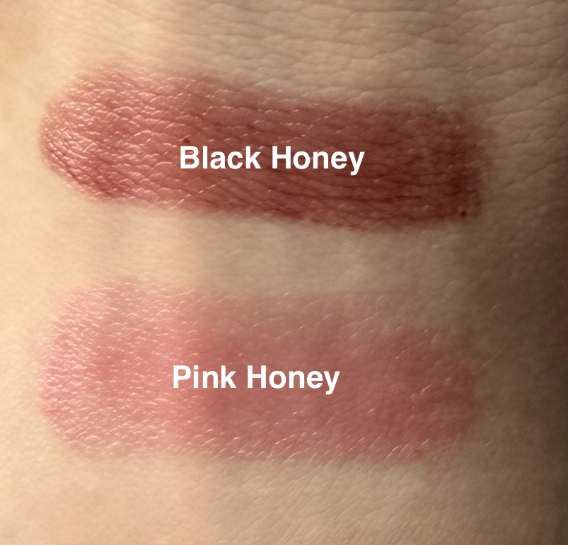 Clinique Almost Lipstick swatches on skin: Black Honey and Pink Honey